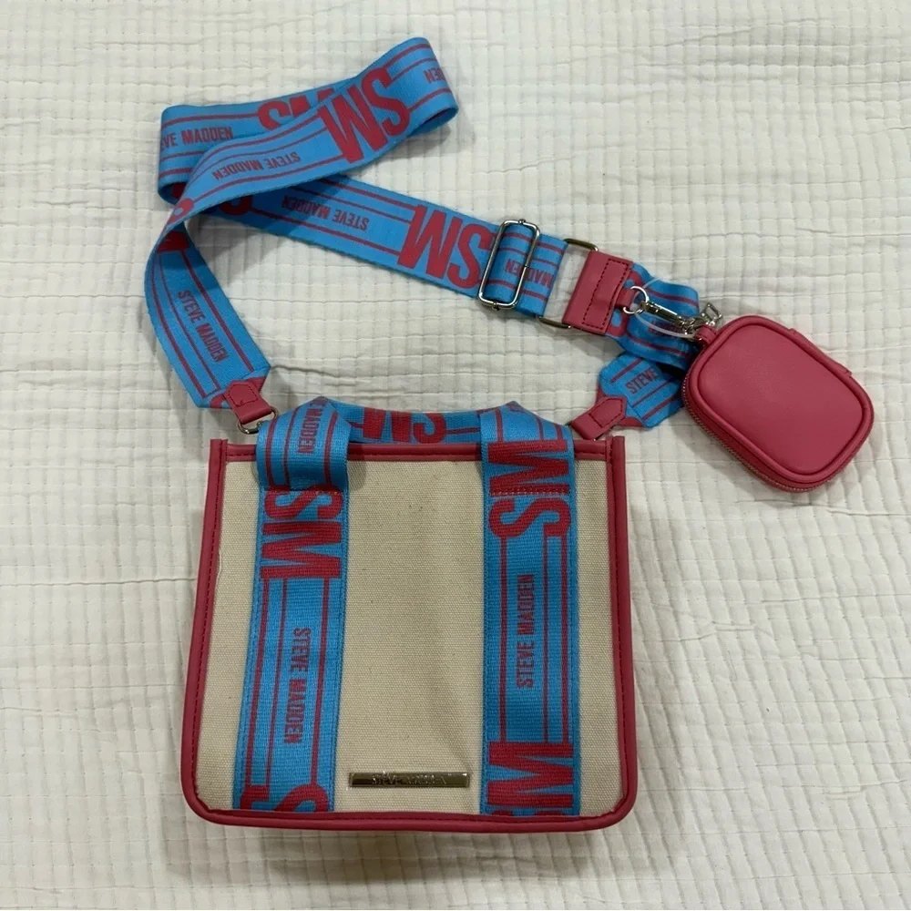 Steve Madden Bwebber Blue Multi Canvas Crossbody Tote Shoulder Bag Viral TikTok